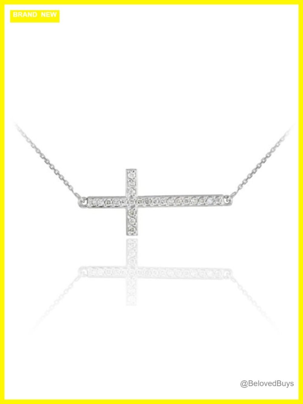 Sterling Silver Sideways Cross CZ Pendant Necklace 18" Rolo Chain